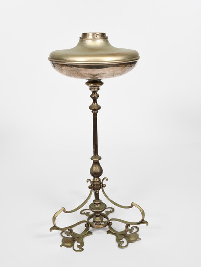 An Art Nouveau silvered metal oil lamp