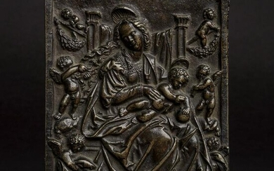 An Augsburg bronze plaque of the Virgin Mary on a