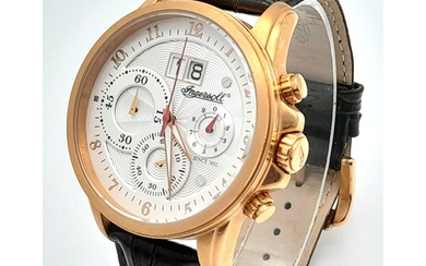 An Ingersoll Chronograph Quartz Gents Watch. Brown leather s...