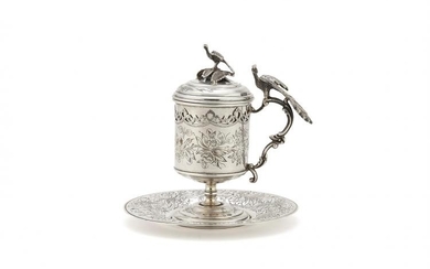 An Ottoman silver sahlep cup, cover and stand