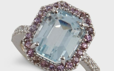 An aquamarine, amethyst, diamond, and eighteen karat