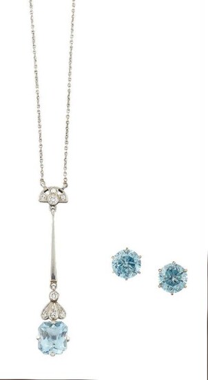 An aquamarine and diamond necklace and a...