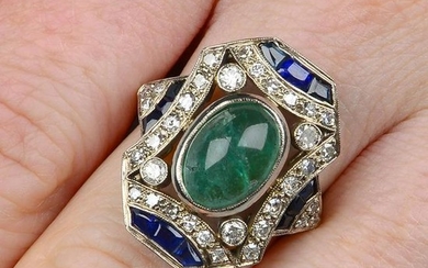 An emerald cabochon, sapphire and diamond dress