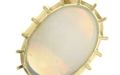 An opal cabochon single-stone ring.