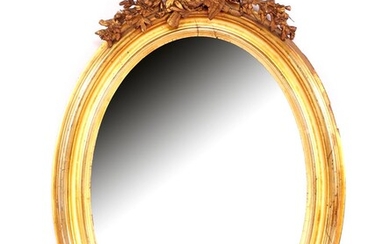 (-), Antieke ovale spiegel in goudkleurige lijst met...