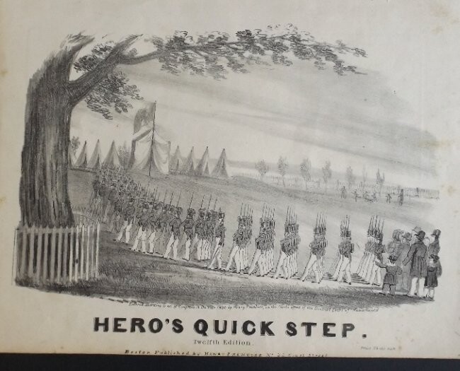 Antique 1836 Military Art Lithograph, Heros Quick Step