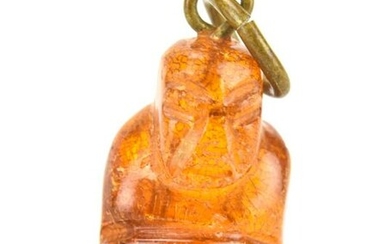 Antique Carved Amber Chinese Buddha Pendant