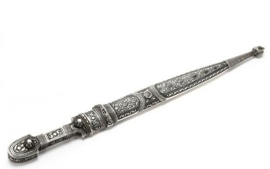Antique Caucasian Repousse Silver Kinjal Dagger
