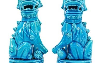 Antique Chinese pair of Turquoise Glazed Foodogs Statues