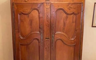 Antique Country French Carved Inlaid Armoire