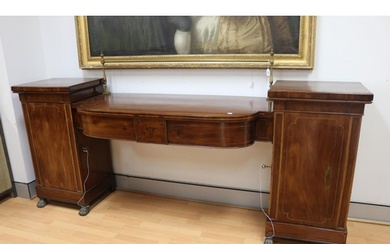 Antique English Regency mahogany twin pedestal sideboard, wi...