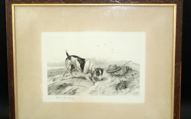 Richard Ansdell etching depicting Dog and rabbit