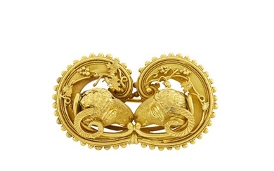 Antique Gold Ram's Head Brooch