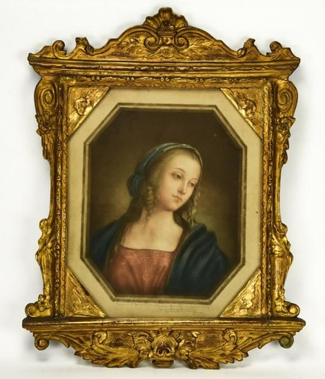 Antique Hand Colored Lithograph of The Madonna