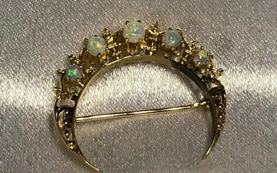 Antique Opal and 14K Half Moon Pin/Brooch