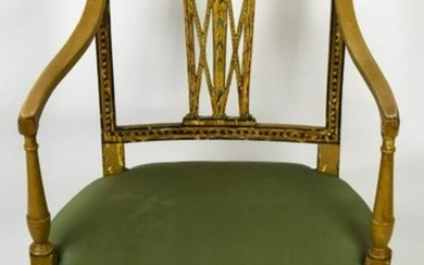 Antique Painted English Sheraton Open Arm Chair