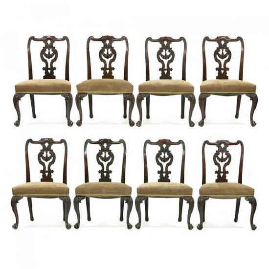 Antique Set of Eight Irish Chippendale Style Carved