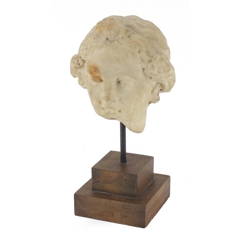 **WITHDRAWN** Antique carved white marble bust of a Roman he...