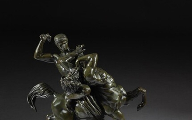 Antoine-Louis Barye (1796-1875) Thésée combattant le centaure Biénor Bronze à patine verte