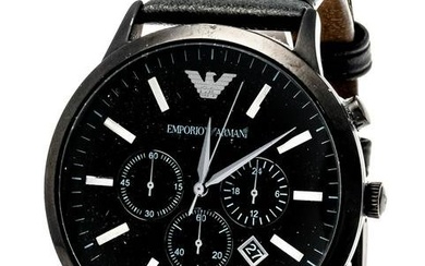 Armani men's quartz watch, chronograph, ref. AR-2461, black ionized case, black dial with date