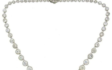Art Deco Diamond Platinum Riviere Necklace 1920s 25 Carat Old European Cut