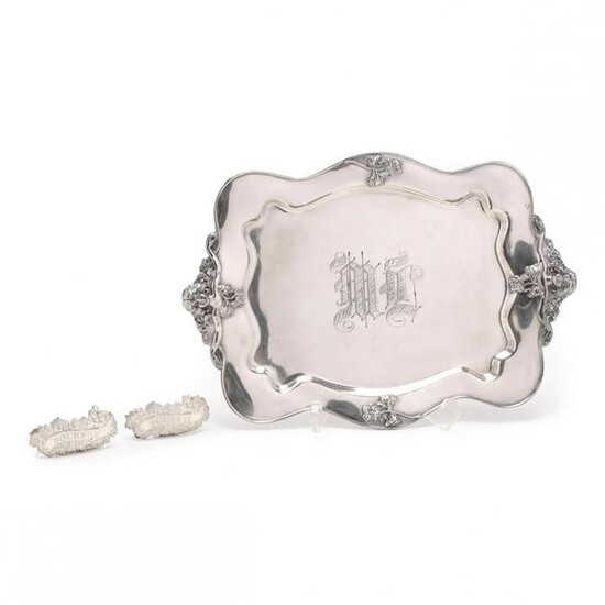 Art Nouveau Silverplate Tray and Two Bottle Tickets