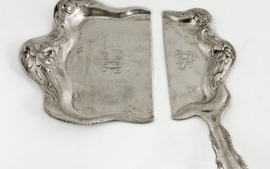 Art Nouveau Sterling Silver 2 Piece Crumb Dust Pan Tray