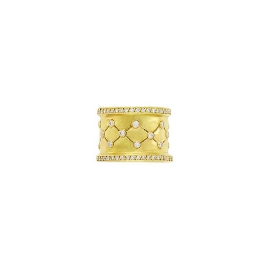Attributed to Zadora Wide Gold and Diamond Band Ring
