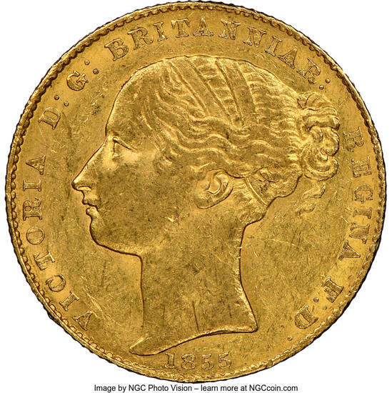 Australia: , Victoria gold Sovereign 1855-SYDNEY AU58 NGC,...