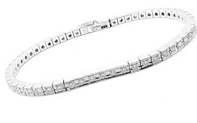 Authentic! Cartier Lanieres 18k White Gold Diamond Line Tennis Bracelet