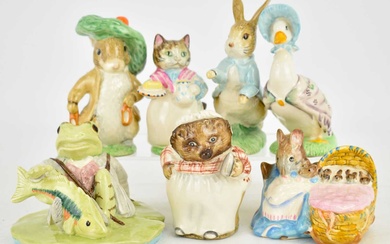 BESWICK; seven Beatrix Potter figures comprising 'Hunca Munca', 'Benjamin Bunny',...