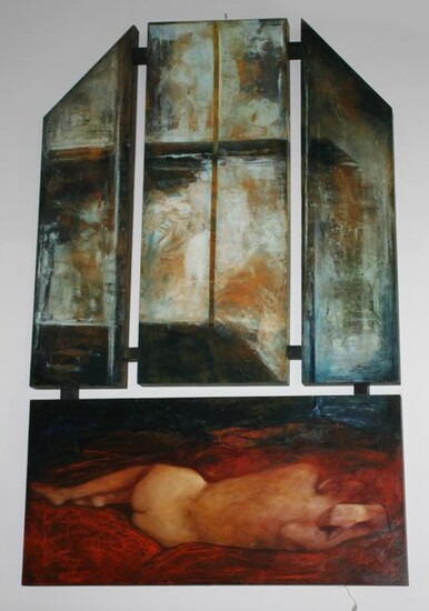Biancalani, Oil on Panel, Nude Female Below Window