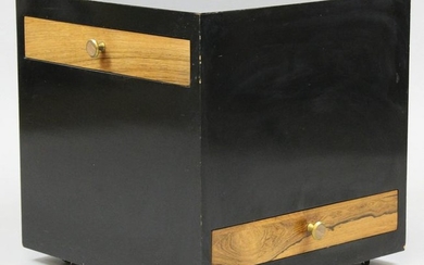 Black lacquered cube side table