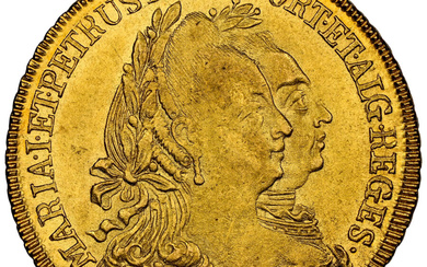 Brazil: , Maria I & Pedro III gold 6400 Reis (Peça) 1785-R MS64 NGC,...