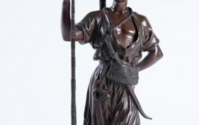 Bronze Figure Mounted as a Lamp Height of bronze 13 1/2