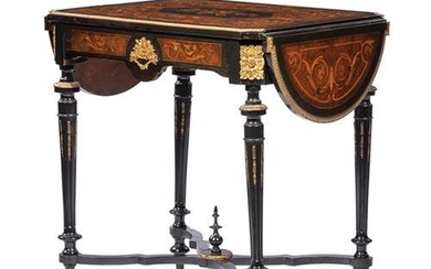 Bronze-Mounted, Marquetry, Ebonized Table