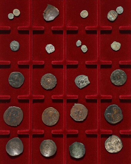 Byzantine Empire, large collection of coins from, among others, Anastasius, Justinus, Justinianus,...