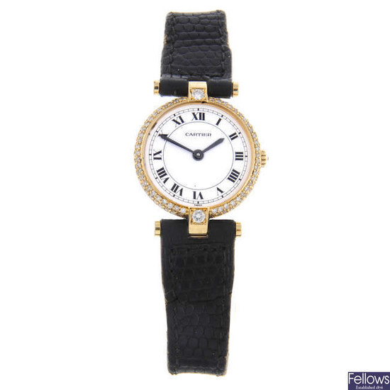 CARTIER - a lady's 18ct yellow gold Vendome wrist watch.