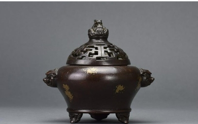 CHINESE BRONZE CENSER WITH DRAGONS