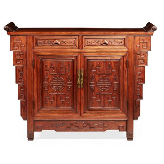 CHINESE ROSEWOOD CARVED ALTAR CABINET LATE 19TH CENTURY
