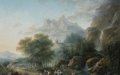 CLAUDE LOUIS CHÂTELET Paris, France (1753) / (1794) "Alpine landscape with lake and characters" and...