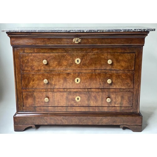 COMMODE, 19th century French Louis Philippe, burr walnut and...