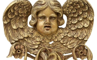 CONTINENTAL GILTWOOD PUTTO MASK WALL PLAQUE
