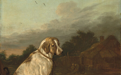 CORNELIS SAFTLEVEN (GORINCHEM 1607-1681 ROTTERDAM), Deux chiens assis dans un paysage
