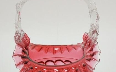 CRANBERRY SWIRL THORN HANDLE ART GLASS BASKET