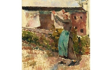 Camille Pissarro, 1830 Charlotte Amalie – 1903 Paris, FEMME ÉTENDANT DU LINGE, 1887