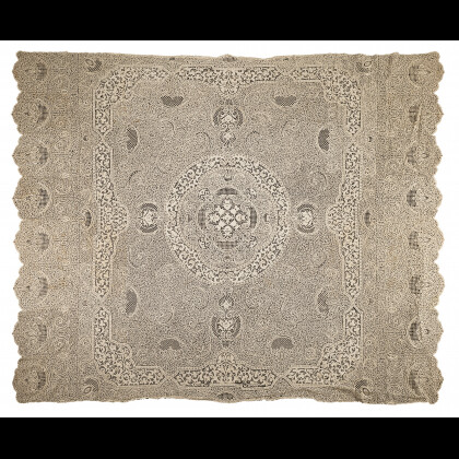 Cantù lace tablecloth, 20th century. (cm 300x236) (stains and little breakages)
