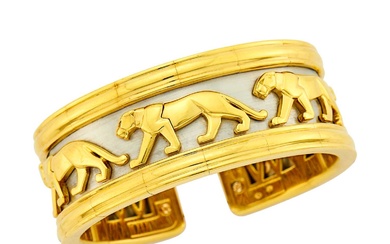 Cartier Two-Color Gold 'Pharaon' Panther Cuff Bangle Bracelet, France