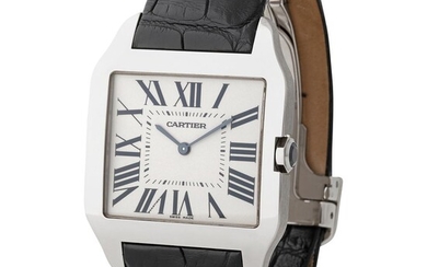 Cartier. Very Elegant Santos-Dumont Square-Shape Wristwatch in White Gold, Reference 2651, With Roman Numbers