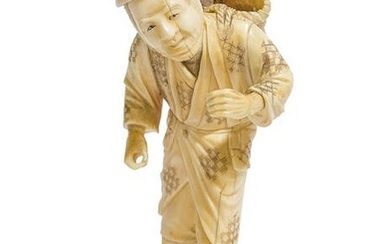Carved Figure of Man with Basket
